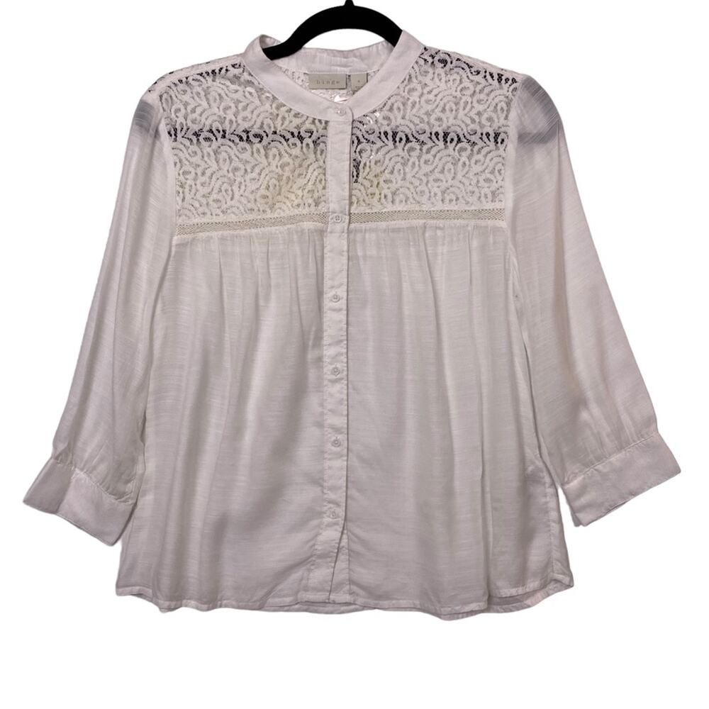 Hinge White Romantic Cottage Core Button Front Lacey Blouse Top Size Small NWT